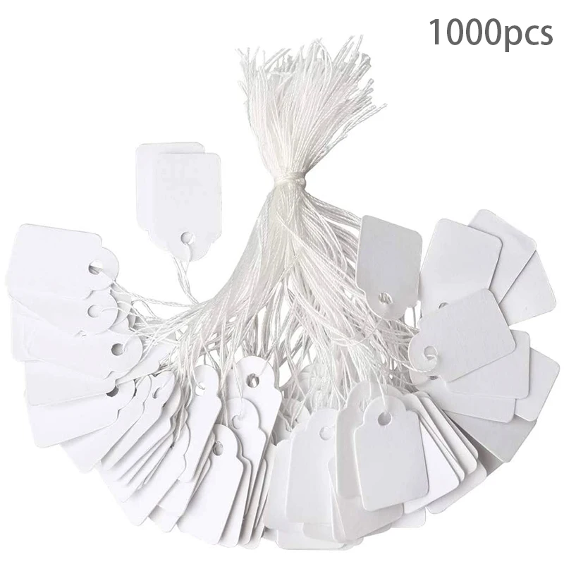 Fashion 1000 Pcs 24 x 15mm Jewelry Price Tags Marking Tags Clothing Display Tag Paper Price Labels with White Hanging String