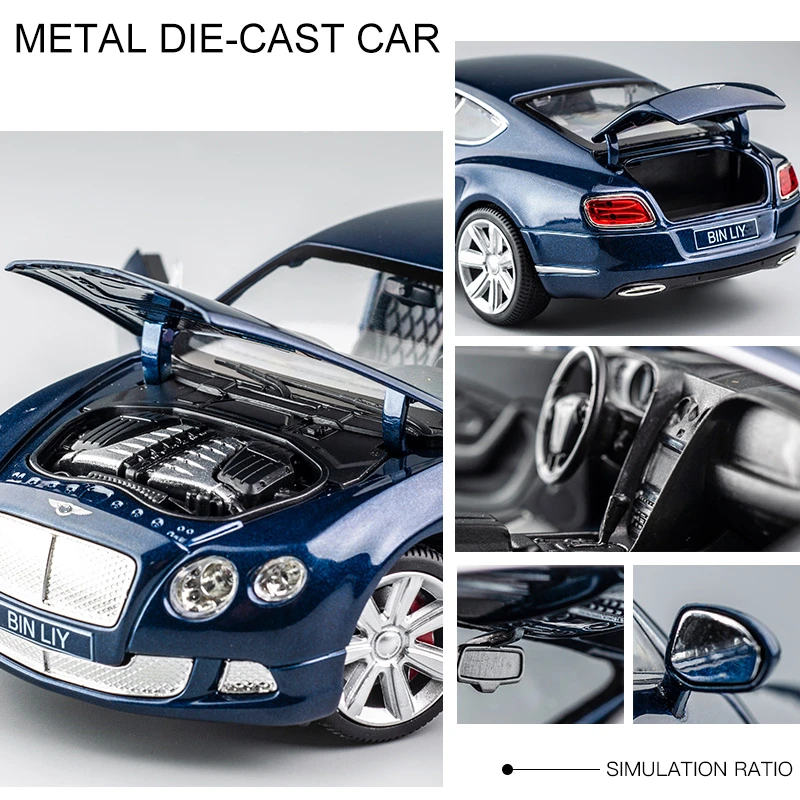 1:24 Continental GT Alloy Car Model Diecasts Metal Toy Vehicles Car Model Simulation Sound Light Collection Childrens Toy Gift