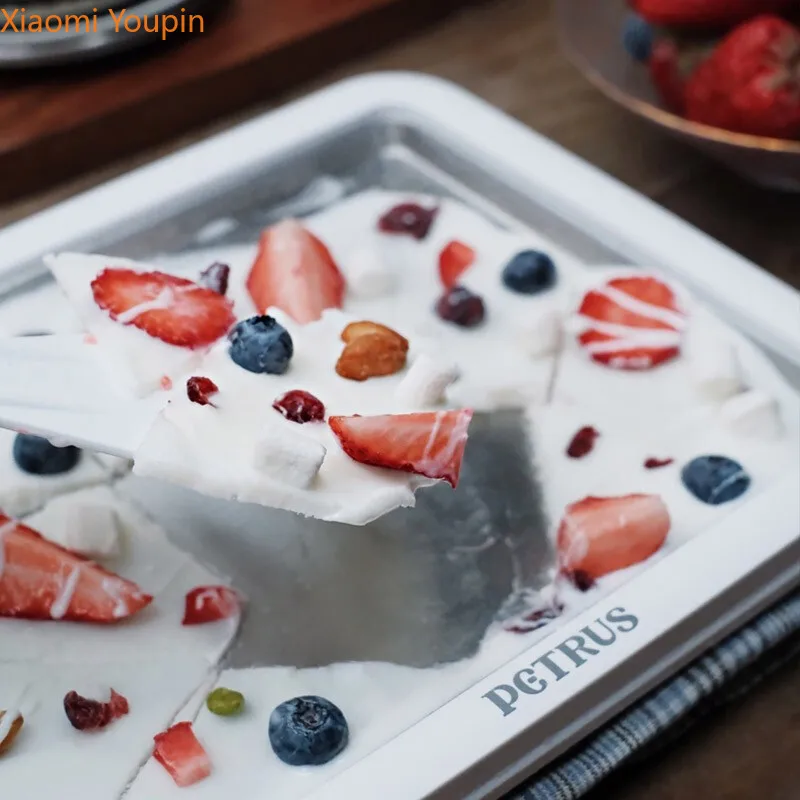 YOUPIN-304 Aço inoxidável Mini máquina de gelo frito, Cream Maker, Saftable sem plug-in iogurte, 2pcs pá