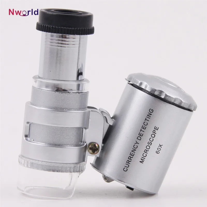 Mini 60x Handheld Microscope Loupe Currency Detecting with LED and UV Light