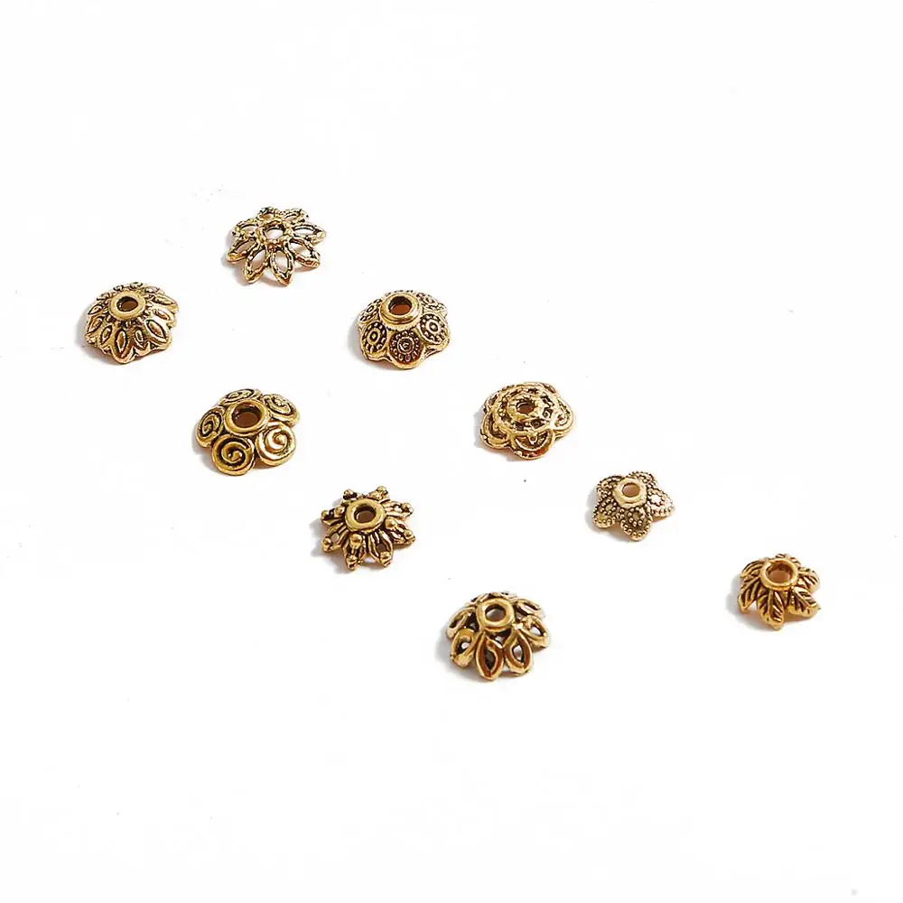 Embouts de perles de fleurs couleur or tibétain Antique, 50 à 200 pièces, pour la fabrication de bijoux, la couture, accessoires de bricolage, vente en gros