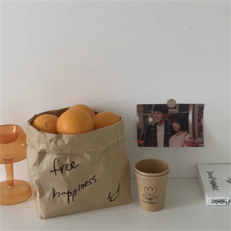 Korean Ins Style Letter Kraft Paper Bag Home Storage Bag Fruit Snack Storage Bag Photo Props