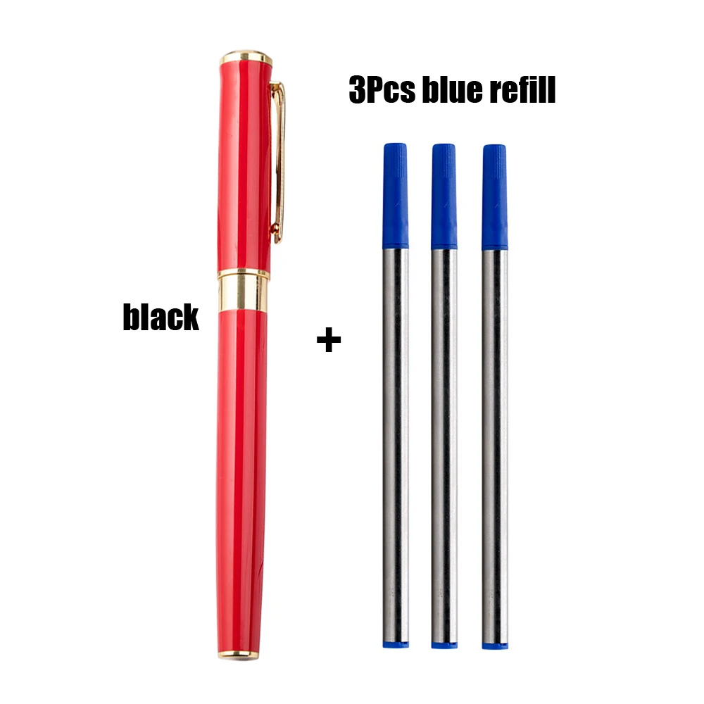 1+3Pcs Luxury Metal Gel Pen 0.5mm Tip Roller Pen Hotel Business Writing Ballpoint Pen School Office Stationery