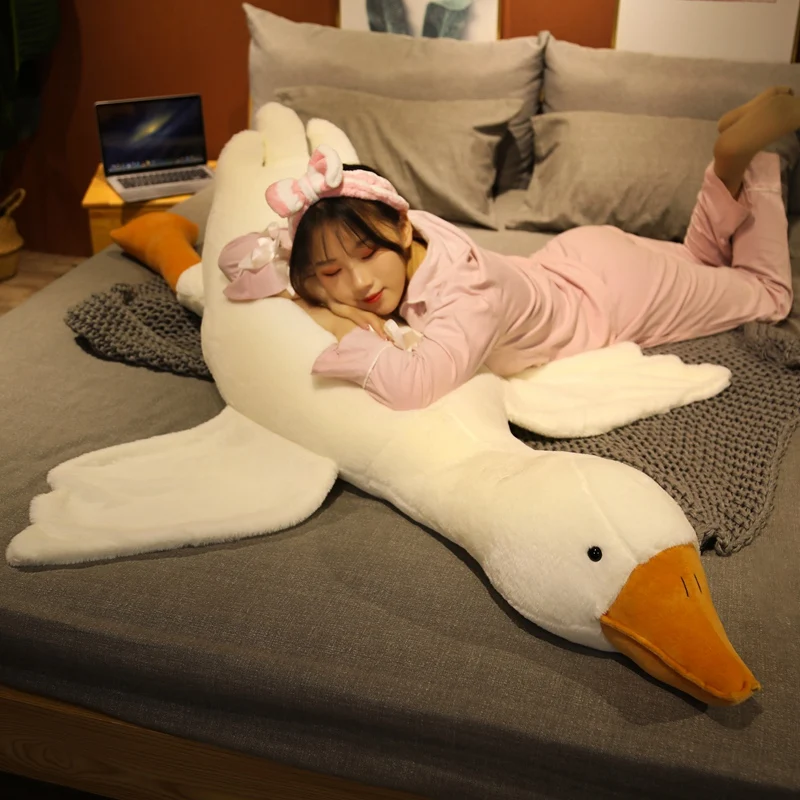 

160cm High Quality Fluffy Duck Plush Toys Sleep Pillow Animal Stuffed Cute Swan Goose Dolls Floor Mat Kids Girls Birthday Gift