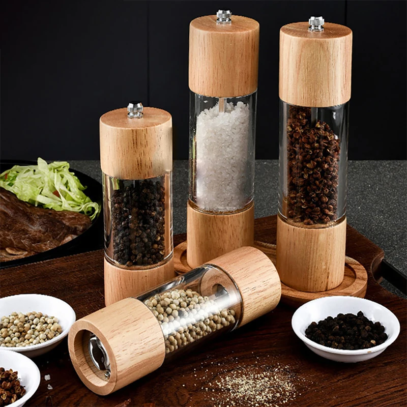 Wooden Manual Salt Pepper Mill Grinder With Adjustable Ceramic Core Salt Grinder And Pepper Mill Acrylic Kitchen Accessories New