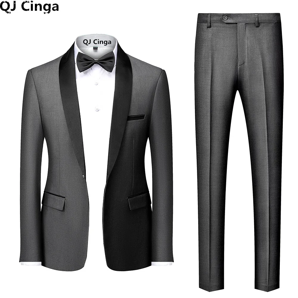 2022 New Black Men\'s Two-piece Suit (Jacket+Pants) Business Wedding Terno Masculino White Fashion Slim Fit Costume Homme 5xl