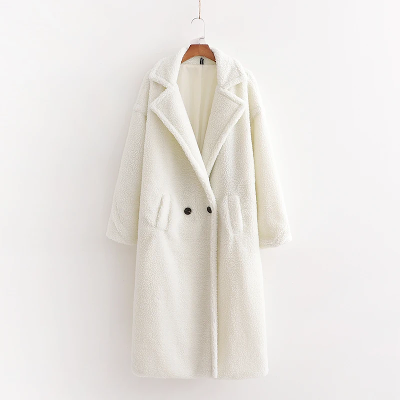 2020 Winter Women Beige Teddy Coat Stylish Female Thick Warm Cashmere Jacket Casual Girls Long Overcoat