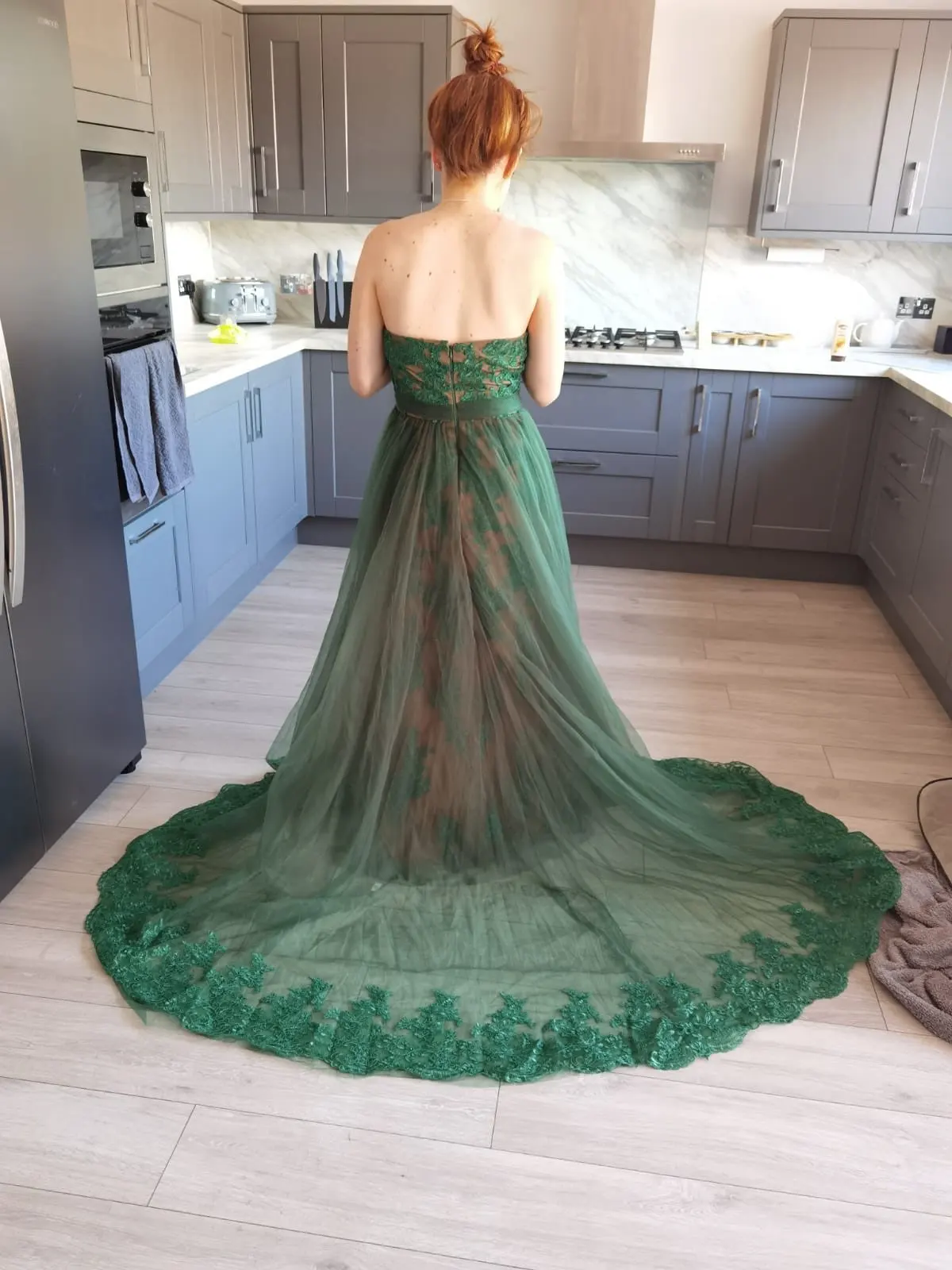 Vestido de fiesta de noche de sirena verde oscuro, apliques de encaje, 2 piezas, vestidos de graduación laterales divididos, tren extraíble, robes2022