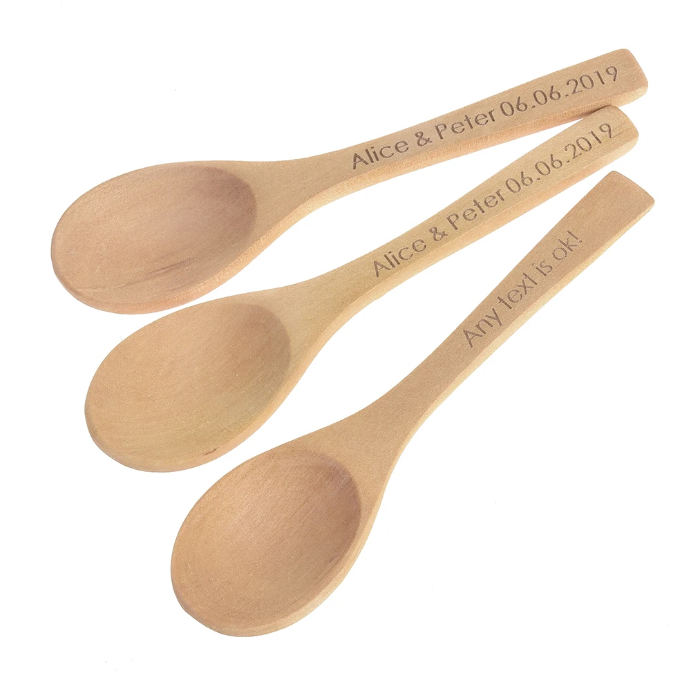 YANGSION-Wooden Spoons for Kids, Personalized Engraved, Mini Wooden Spoons for Cooking Party, Wedding Shower Gift Favors, 50PCs