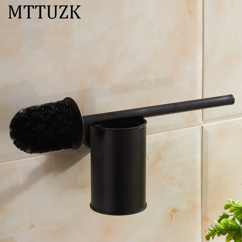MTTUZK wall mounted matt black bathroom toilet brush holder chrome/golden toilet brush 304 Stainless Steel black toilet brush