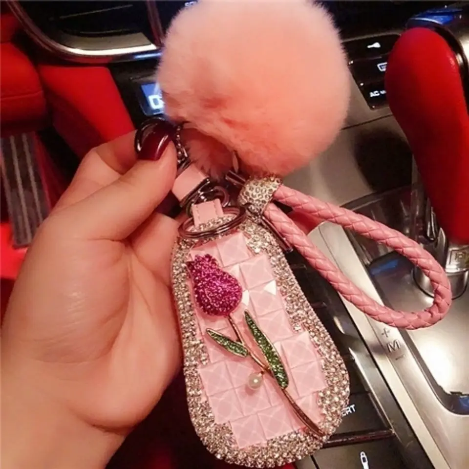 

cartera para llaves GM Key Case Cartoon Car Key Protective Case Couple Diamond Key Shell Buckle Plush Ball monedero para auto