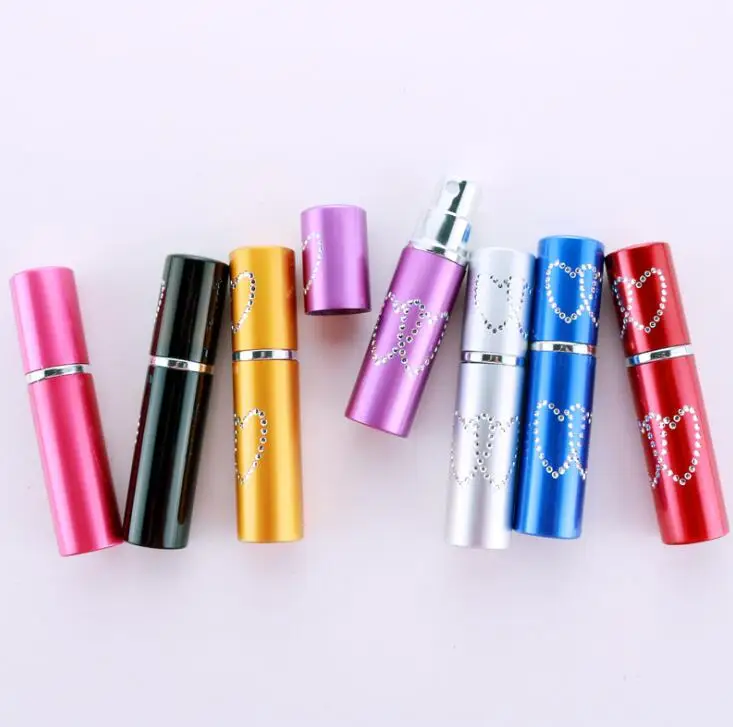 Hohe Qualität 5 ml Schöne Doppel Liebe Herz Muster Nachfüllbare Aluminium Parfüm Flasche Leere Spray Zerstäuber Container LX1097