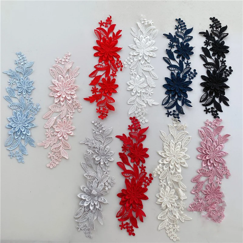 20Pcs Delicate Wedding Head Ornaments Venise Flower Lace Applique Sewing Lace Trim Dress DIY Red White Black Pink