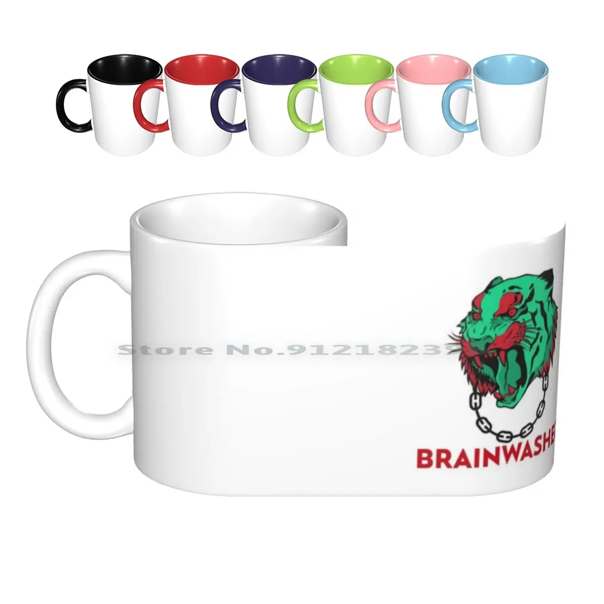 Brainwashed Green And Red African Tiger Ceramic Mugs Coffee Cups Milk Tea Mug New Age Psychedelic Pop Art Vaniniluxury Luxury