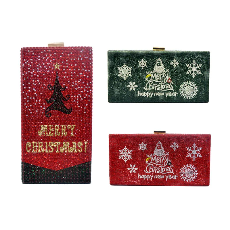 Luxury Merry Christmas Tree bag Rhinestone Bling Crystal Shoulder Bag Clutch Evening Purse Party Hand Bag Crystal Purse