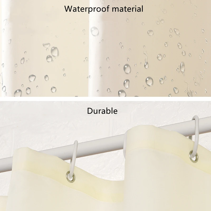 Shower Curtains Waterproof Solid Color With Hooks Rings For Bathroom Grey Beige Anti-mold Polyester Partition Home Bath Curtain