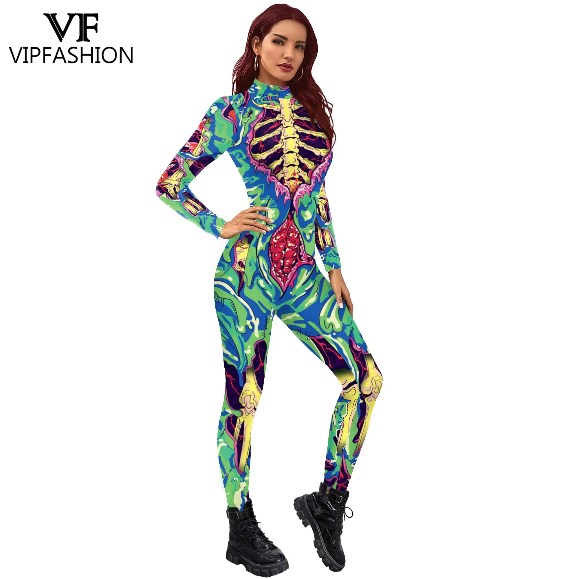 VIP FASHION-mono con estampado Digital 3D para mujer, traje de fiesta, Carnaval, Halloween, Zentai, Catsuit, esqueleto