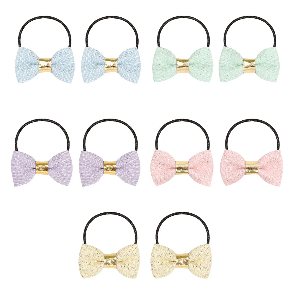 

Boutique 10Pairs Fashion Cute Glitter Bow Elastic Hair Bands Solid Bowknot Hair Ties Princess Headwear Girls Hair Accessories