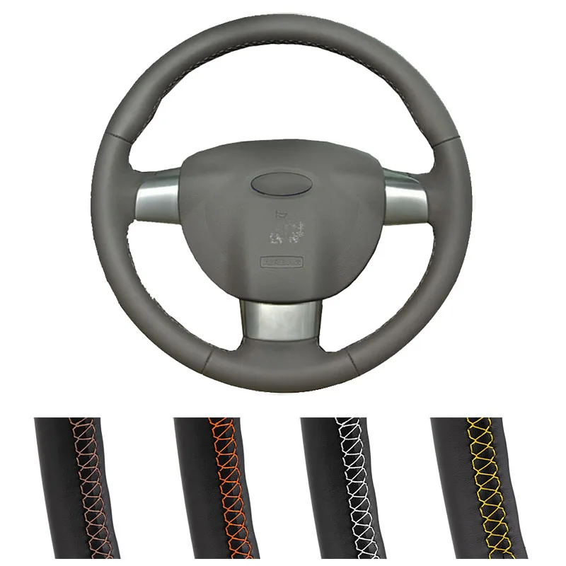 لتقوم بها بنفسك جلد أسود مخيط يدويا غطاء عجلة القيادة سيارة لفورد فوكس 2 2005-2011 (3 تكلم)