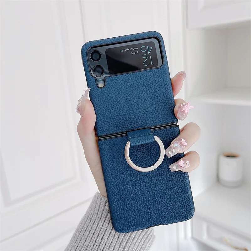 2022 Fashion Finger Ring Holder lychee fold case for Samsung Galaxy Z Flip 3 5G Cover Anti-knock luxury PC Cases for Flip3