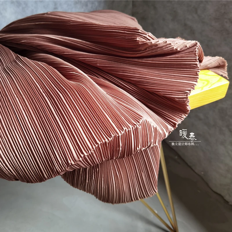 Pleated Fabric Brown Striped Folds Imitation Cotton Linen DIY Patches Art Painting Decor Skirt Dress Clothes Designer Fabric