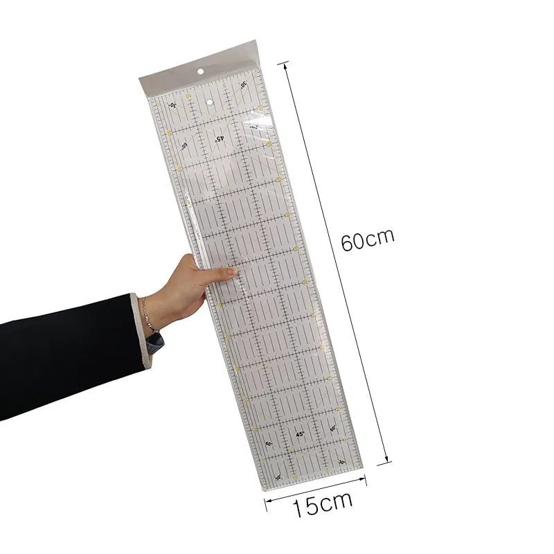 1 Uds. Regla alineada de retales acrílicos de 60x15x0,3 cm, regla de dibujo transparente, regla DIY para oficina y escuela, suministros de medición de costura