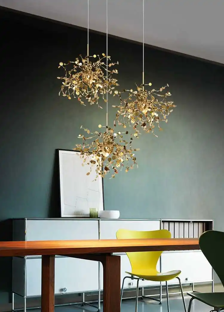 Nordic modern personality creative stainless steel chandelier leaf lamp Italian design cash cow restaurant lamp