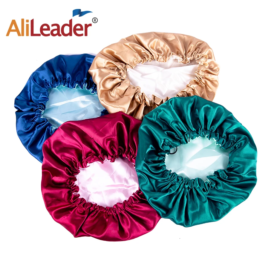 Alileader 1 Pieces Satin Sleep Cap Silk Bonnet Double Night Sleep Cap Adjustable Beanie Hat For Sleeping Bath Hair Protection