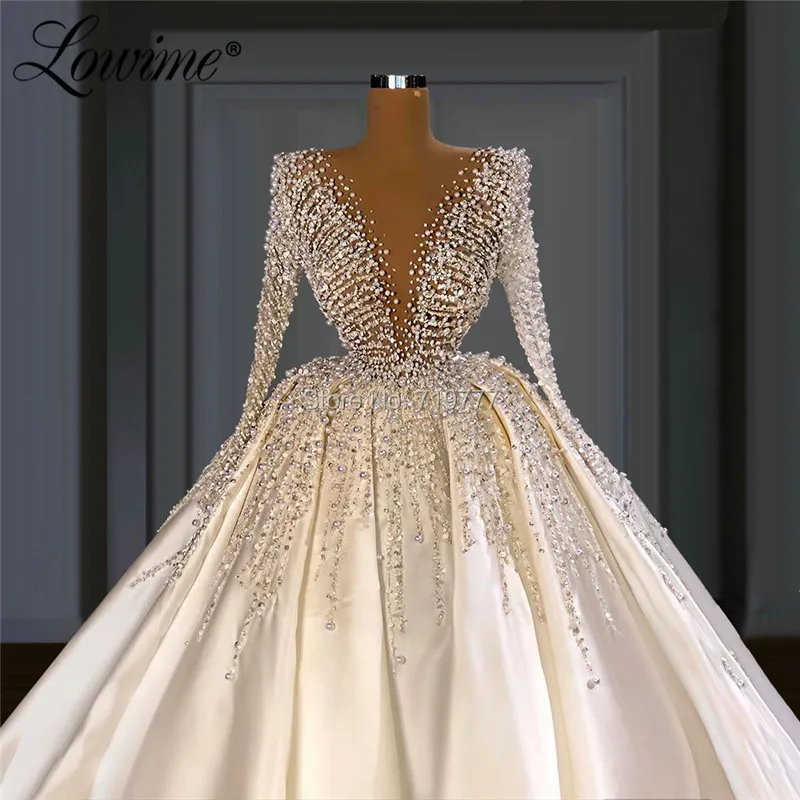 Vestido longo de cetim com pérolas e lindas, vestido de noiva longo, vestido de casamento da arábia saudita, 2020