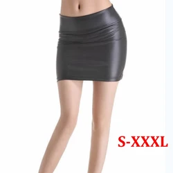 Women Solid Color Fashion Slim Mini Girls Skirts Black PU Leather Skirt Sexy Vintage Short Skirts Womens Plus Size Female