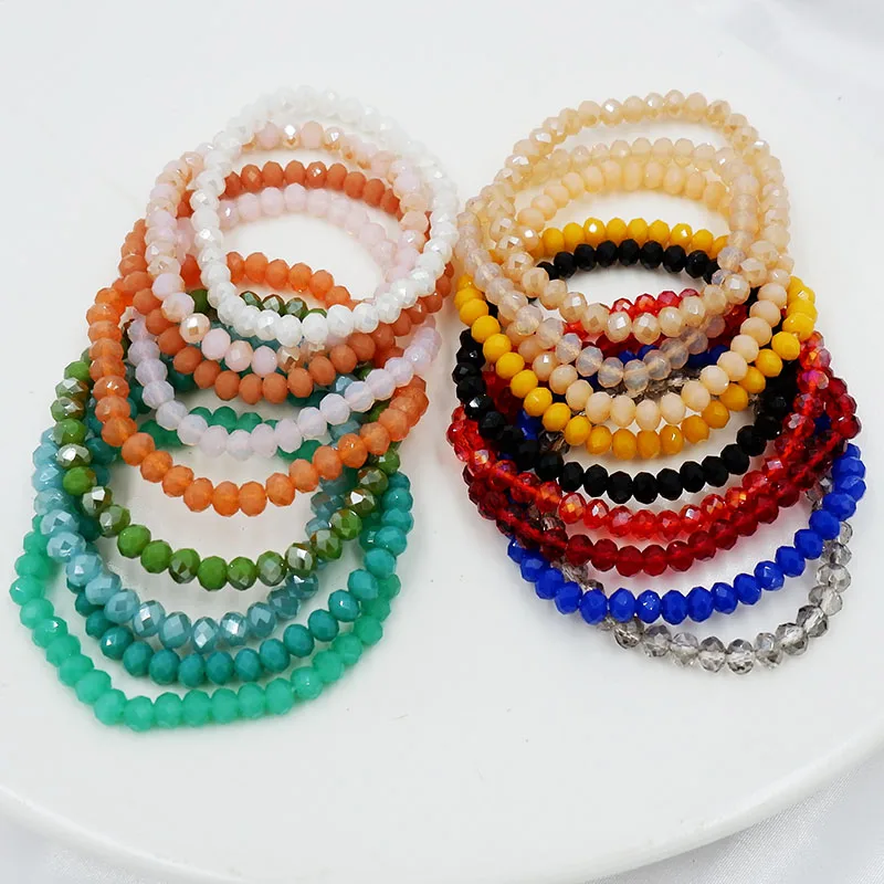 3 Pcs/lot 6MM Austria Crystal Beads Bracelet Set Shinny Colorful Glass Handmand Fashion Jewelry For Women Girl Party Gifts