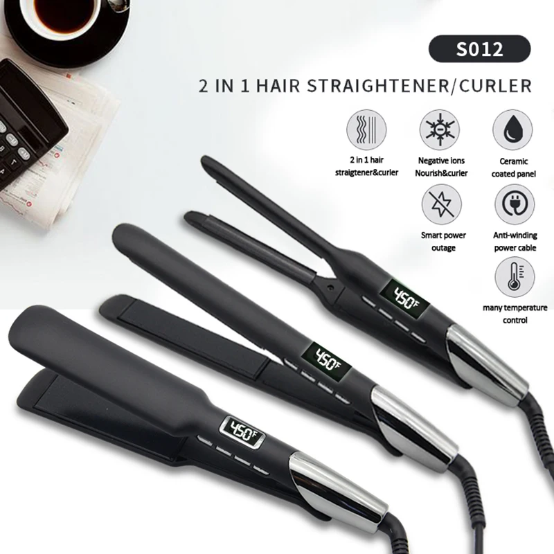 Ihongsen Hair Straightener Fast Warm-Up 2 in 1 Hair Straightener Curler Ceramic Flat Iron Curling Styling Tools