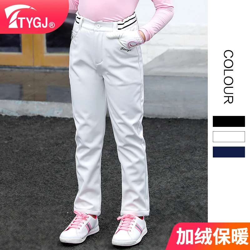 TTYGJ Children Golf Apparel Autumn and Winter Girls' Long Pants with Velvet Warm Casual Sports Pants for Middle and Older Child