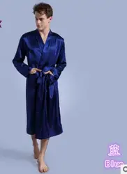 1 Stks/partij Lange Gewaad Faux Zijde Zacht Thuis Badjas Plus Size S-XXL Nachtjapon Voor Mannen Kimono Effen Gewaden Mannelijke Satijn pyjama