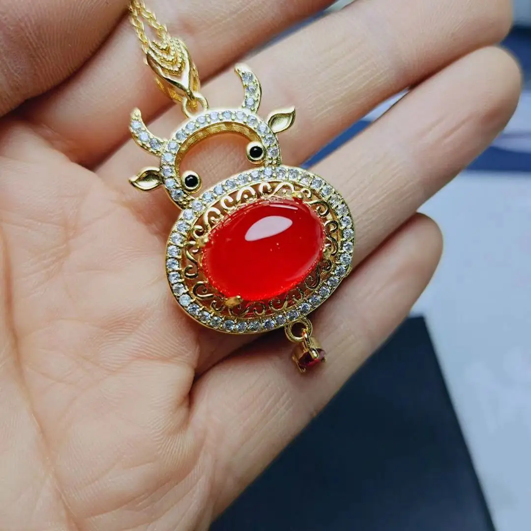 

100% Natural ice carnelian inlaid 925 necklace pendant necklace women jade jewelry women jade jewelry women jewelry gift