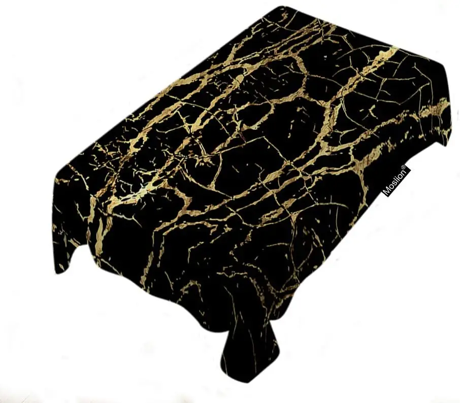 Tablecloth Abstract Art Marble Texture Modern Design Golden Black Color