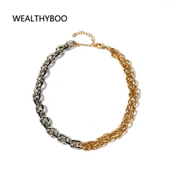 Gold mixed Silver Color Asymmetric Chain Choker Necklace For Women Thick Chain Link Choker Necklaces  valentines Jewelry Gift