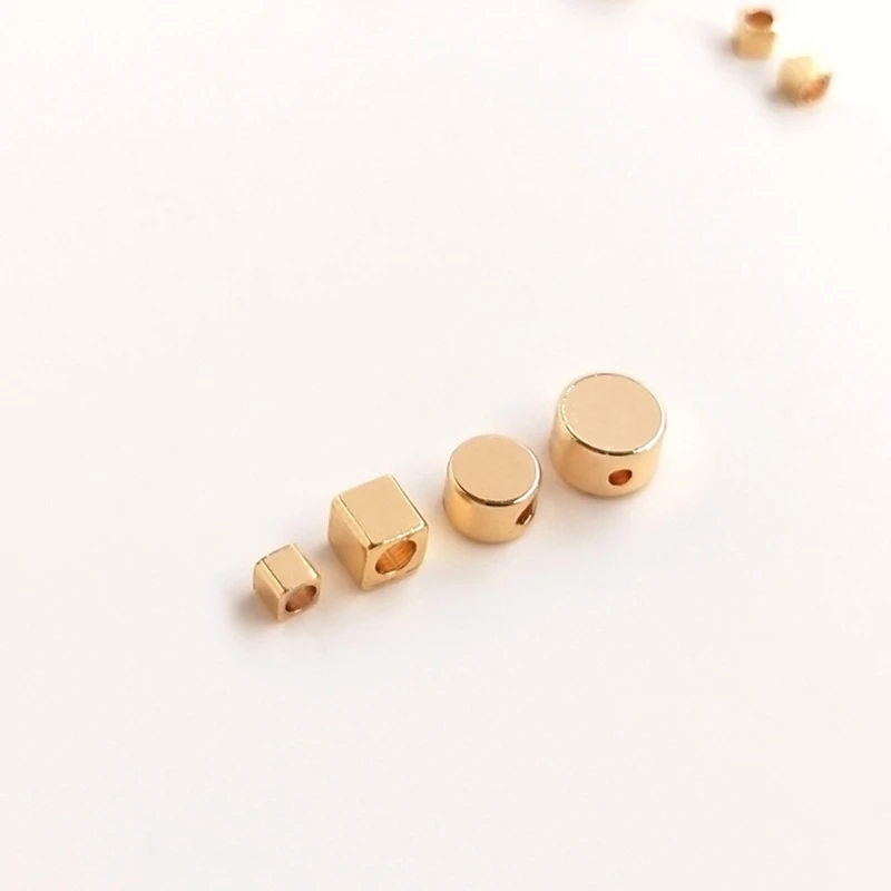 True 14K Gold Plated Copper 2-5MM Square Flat Round Spacer Big Hole Loose Beads DIY Findings Jewelry Making Accessories