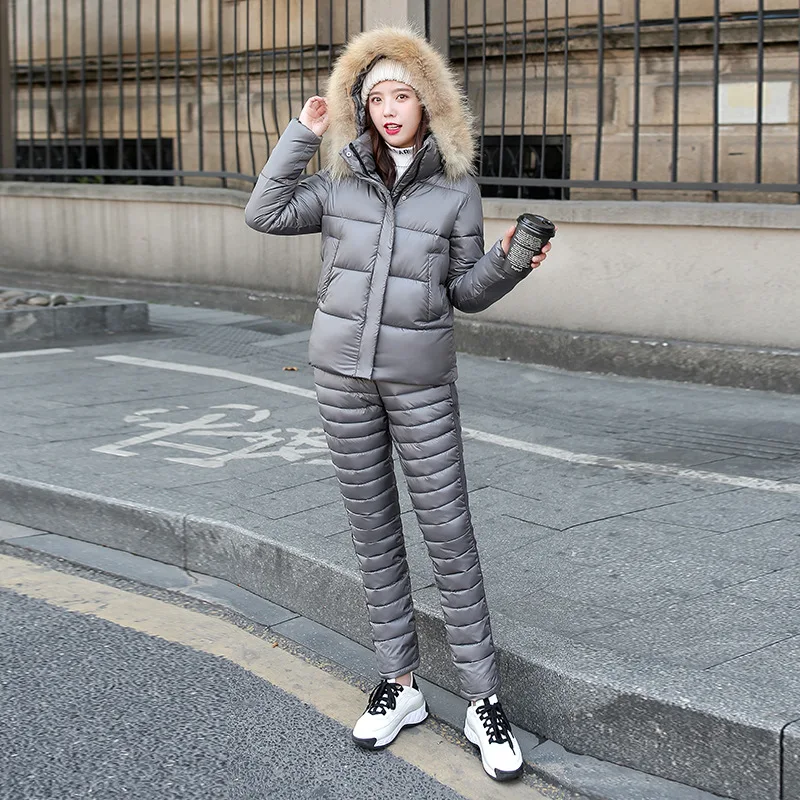 Winter Clothes New Warm Fashion Long-Sleeved High-Waist Trousers Two-Piece Cotton-Padded Cotton clothes Coat Ensemble Femme