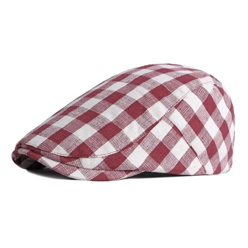 Cotton Spring Autumn Fashion Joker Plaid Newsboy Caps Flat Peaked Cap Men and Women Painter Beret Hats 64