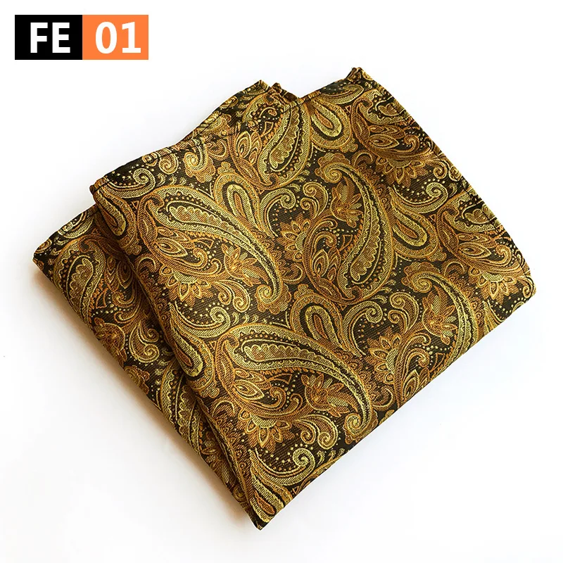 New Design Polyester Hanky Gold & Black Paisley Men Fashion Plaid Pocket Square Handkerchiefs for Men Suit Tie Handkerchief