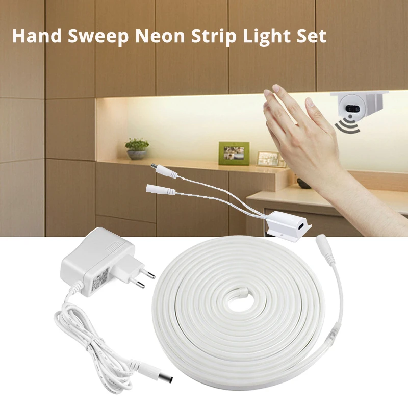 Touch Dimmer Hand Sweep PIR Motion Sensor Switch 6mm Flexible LED Neon Strip Light With Power Adapter Set