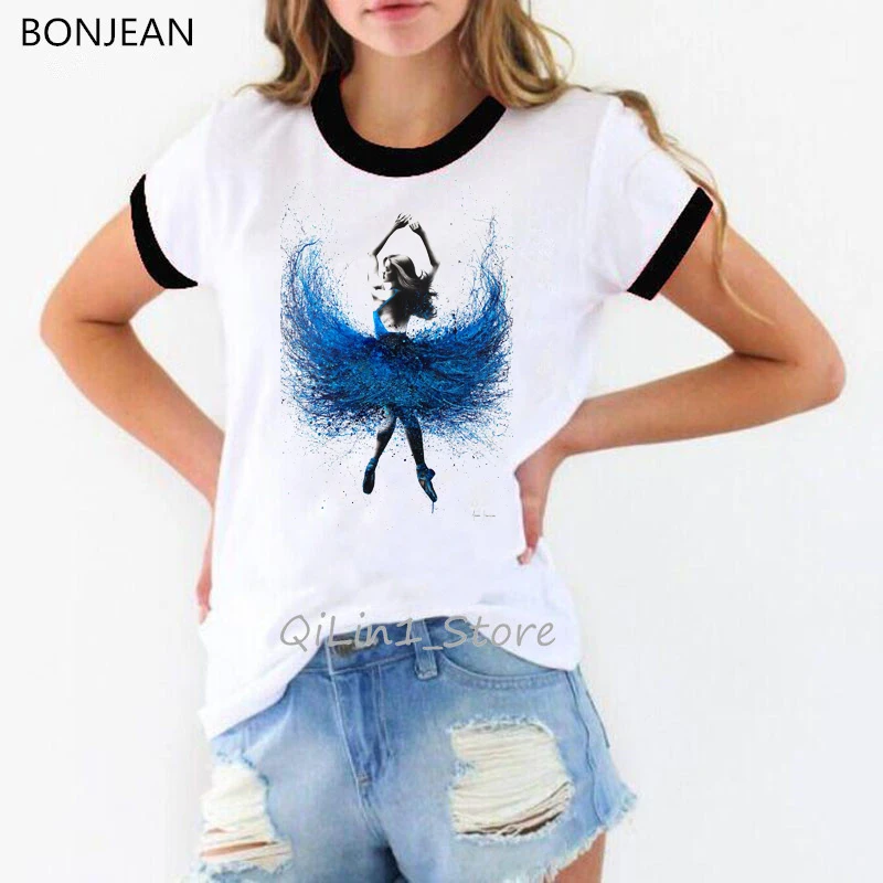 Elegant Ballerina Dancing Printed Vintage T Shirt Women Aesthetic Clothes Woman Tshirt Top Female T-Shirt Summer Sexy Shirt