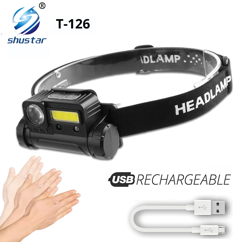 Super Bright COB+LED Headlamp with Side Magnet Headlight USB Rechargeable Head Flashlight Waterproof Mini Fishing Lantern