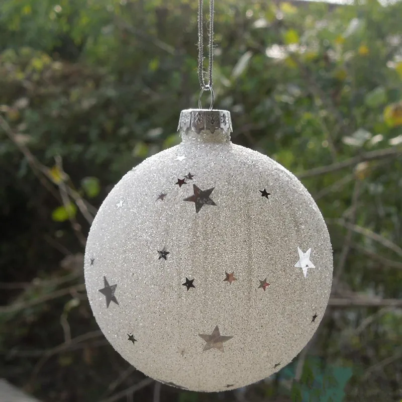 16pcs/pack Diameter=8cm Hand Painting Glass Globe Surface White Powder Ornaments Christmas Tree Decorative Glass