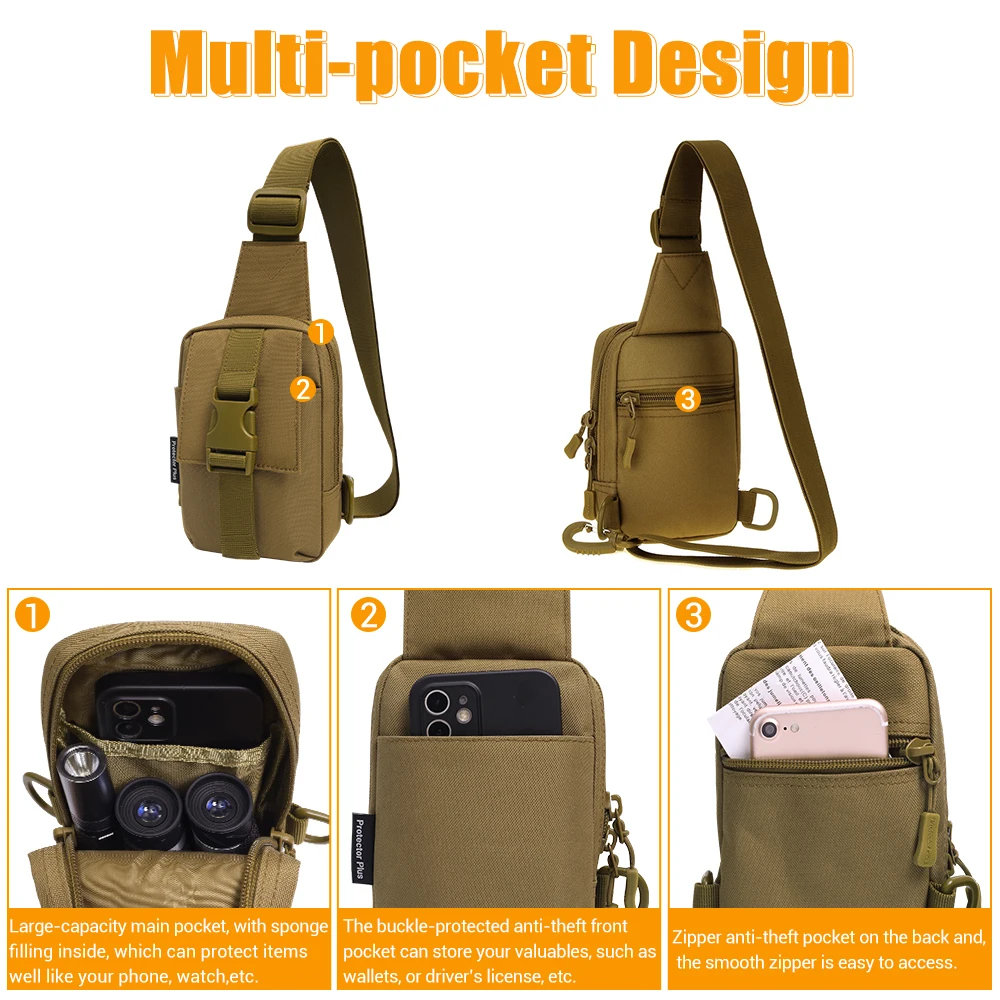 Tactical Chest Bag Outdoors Trekking Pack EDC Sports Bag Shoulder Bag Crossbody Pack Assault Pouch for Hiking Cycling Camping