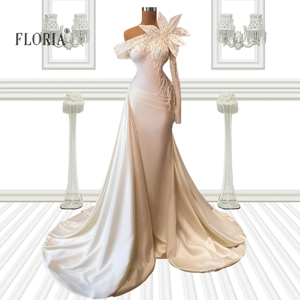 Elfenbein Perlen One-schulter Hochzeit Kleider Blume 2022 Braut Tragen Vestido De Noiva Formale Abendkleider Brautkleider Custom maß