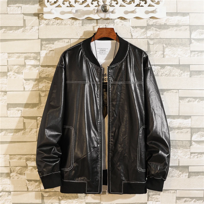 

Autumn Oversized Black Causal Leather Biker Jacket Men Long Sleeve Zipper Motorcycle Outwear