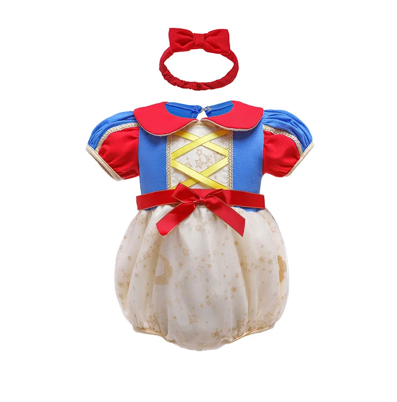 Infant Girl Romper Dress With Headband Elsa Belle Mermaid Snowwhite Fairy Tris Baby Girl Clothes Size 3-18M Baby Quality Dress