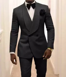 2024 Custom Made Groomsmen Black Pattern Groom Tuxedos Shawl Lapel Double Breasted Men Suits 2 Pieces Wedding Party Best Man
